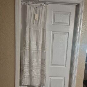 Elan White Maxi Strapless Dress with Lace Trim